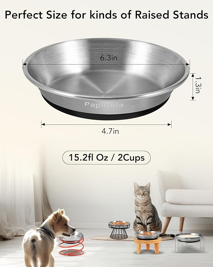 Stainless Steel Cat Bowl 1PC, Non-Slip cat Food Dishes, Metal Pet Food and Water Bowls, Whisker Friendly with Wide and Shallow Design, 6.3'' Wide, 0.7mm Thick Steel, Ideal Pet Dish (1 PC-6.3in)