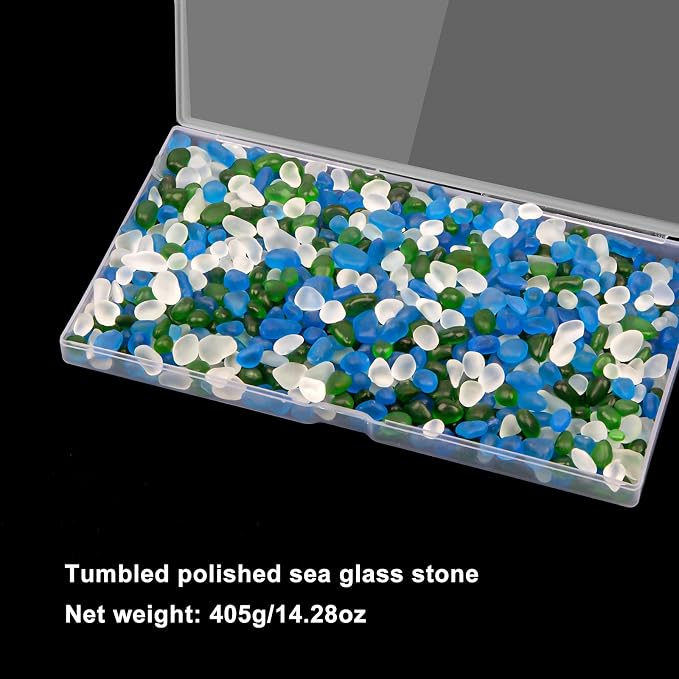 QEQEKAKA Sea Glass Stones for Crafts 1LB White Green Blue Gemstones Bulk | Small Glass Stones for Beaching Wedding DIY Decor Aquarium Turtle Tank Vase Filler (405g/14.28oz)