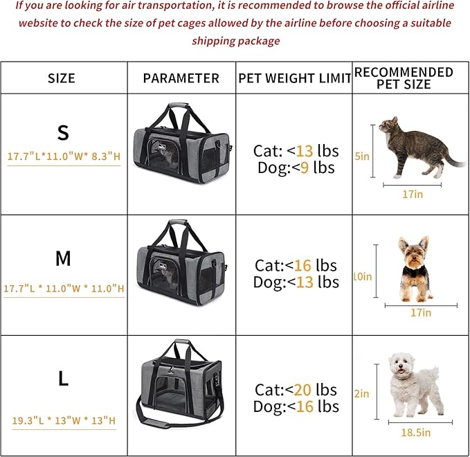 Wakytu TSA Approved Pet Carrier for Small Medium Cats and Dogs | Dog Carrier with Adequate Ventilation | 4 Mesh Windows, 3 Entrance, Locking Safety Zippers, Padded Shoulder Strap, Black
