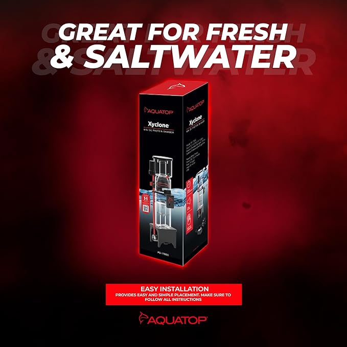 Aquatop Xyclone Mini DC Protein Skimmer – Filtration for Saltwater Aquariums – Ultra-Quiet Operation – Up to 55 Gal – Hang-On or in-Sump Installation