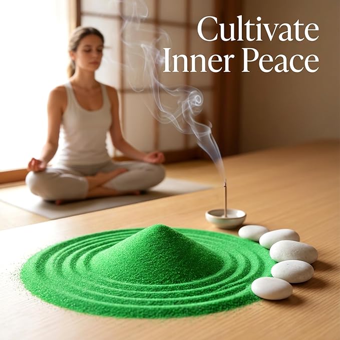 RAINFLOW 15 OZ Fine Green Sand for Crafts - Colored Quartz Zen Garden Sand Decorative for Vases Filler, Wedding Unity Ceremony, Incense Burner, Ritual Incense