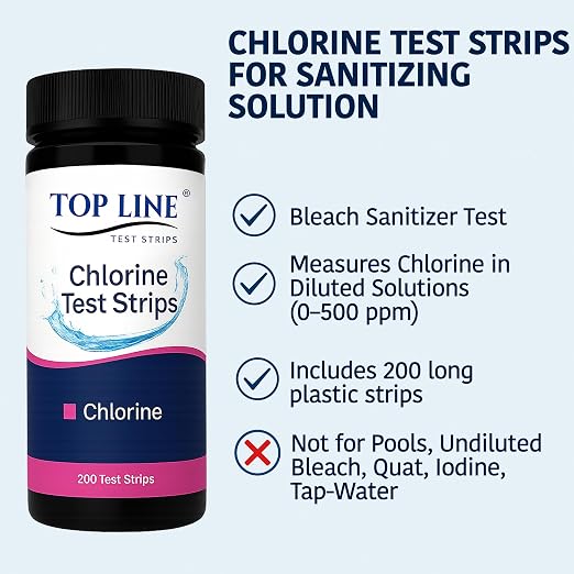 200 Chlorine Test Strips for Food Service 0-500 ppm (Value Pack) - Bleach Sanitizer Test Strips Food Service - Sanitizer Testing Strip - Chlorine Tester - Restaurant Supplies (Pack of 2)