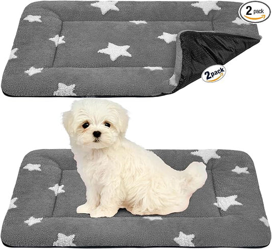 Mora Pets Dog Crate Pad Crate Bed Mat Small Dog Bed Washable Cute Star Pet Kennel Bed for Dog Cage Ultra Soft Flat Puppy Cat Kitten Pillow for Sleeping Anti-Slip Grey 24 x 18 inch 2 Pack
