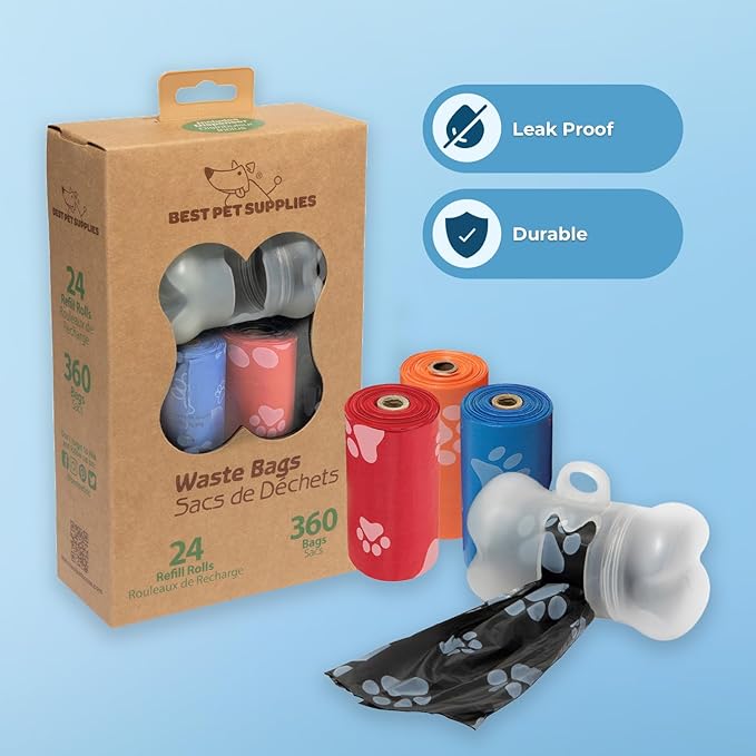 Best Pet Supplies Dog Poop Bags for Waste Refuse Cleanup, Doggy Roll Replacements for Outdoor Puppy Walking and Travel, Leak Proof and Tear Resistant, Thick Plastic - Assorted, 360 Bags