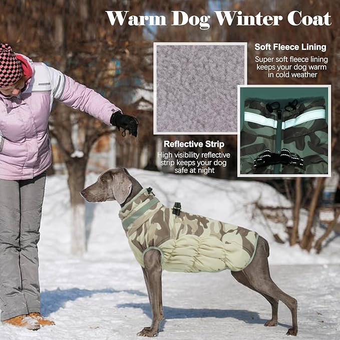 Lelepet Warm Dog Winter Coat Dog Coats for Small Dogs Waterproof Dogs Jacket with Harness Built in Reflective Cold Weather Coats Windproof Zip-Up Winter Fleece Vest Snowsuit Yorkie Desert Camo S