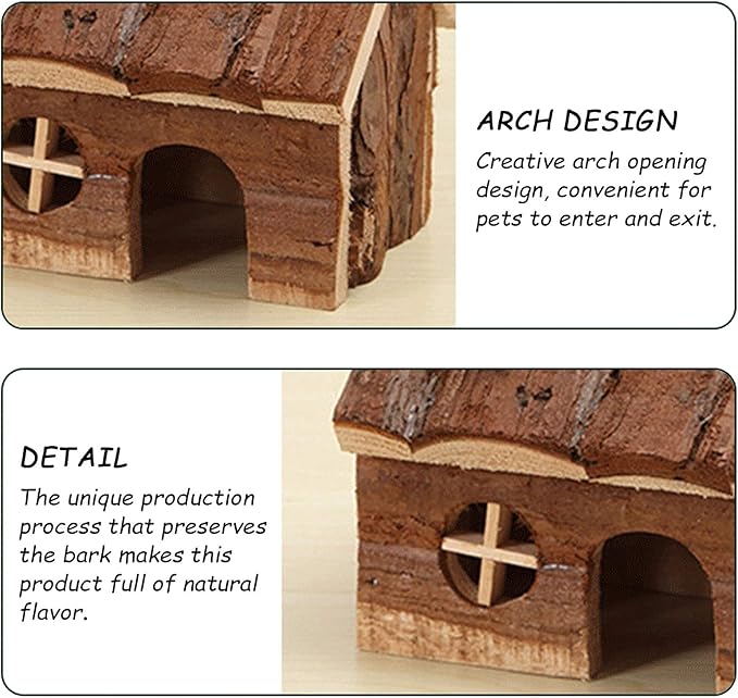 Hamster Wooden Hideout House Natural Pet Rats Climbing Play Hut Hideaway Room for Dwarf Hamster, Small Mouse, Rat,Gerbil and Other Pet Small Animals