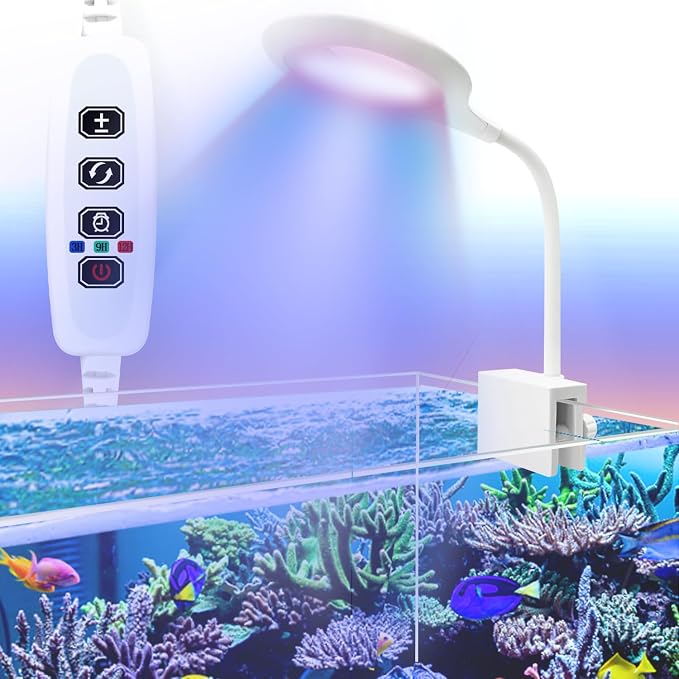 Clip On Aquarium Light with Timer,Aquarium Lights with 3 Color Light Switching for Under 8 Gal Fish Tank,USB Full Spectrum Aquarium Light with Adjust Brightness
