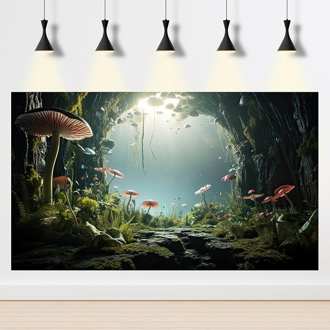 Underwater World Aquarium Background Tropical Plants Cave Style Mushrooms Reptile Tank Backgrounds Rock Lush Moss Plants Fish Tank Background Underwater Ocean Reptile Enclosure Backgrounds 48x24in