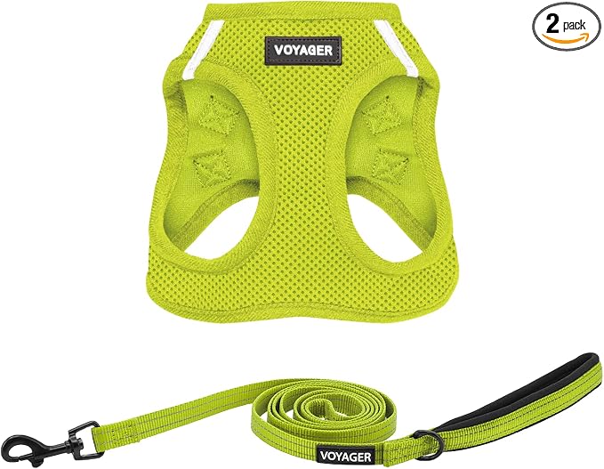 Best Pet Supplies Voyager Step-in Air All Weather Mesh Harness and Reflective Dog 5ft Leash Combo with Neoprene Handle, for Small, Medium and Large Breed Puppies - Set (Lime Green), X-Small