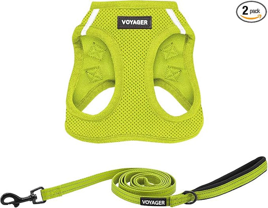 Best Pet Supplies Voyager Step-in Air All Weather Mesh Harness and Reflective Dog 5ft Leash Combo with Neoprene Handle, for Small, Medium and Large Breed Puppies - Lime Green, XX-Small