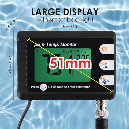 Digital Combo pH & Temperature Meter, Aquarium Thermometer pH Monitor with Automatic Calibration Function for Fish Tank Hydroponics Aquaculture Laboratory
