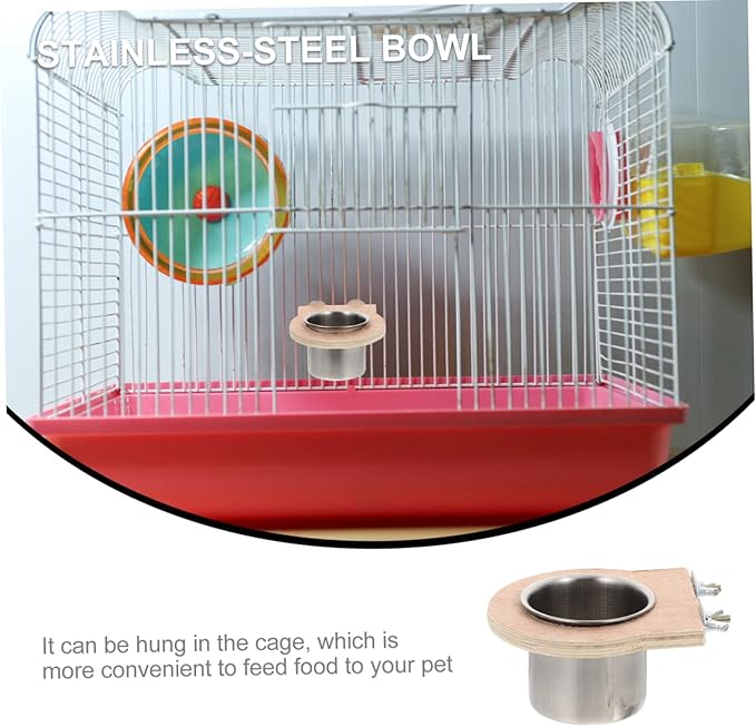 Happyyami 2pcs Parrot Cage Hanging Cup Stainless Steel Feeding Basin Bird Coop Cups
