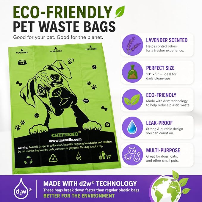 Doggy Poop Bags Biodegradable with Dispenser (1440 Bags) Eco-friendly Dog Waste Pickup Bags Landfill-friendly Refill Rolls Cat Waste Bags (Green, 72 Rolls, Lavender Scented)