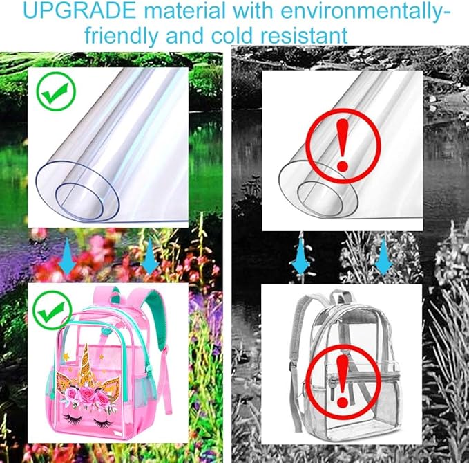 CCJPX 3Pcs Clear Backpack for Girls, School Transparent Bookbag, Heavy Duty See Through Backpacks for Teens Elementary