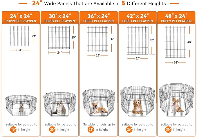 ZENY Puppy Pet Playpen 8 Panel Indoor Outdoor Metal Portable Folding Animal Exercise Dog Fence, 24'' W x 24'' H