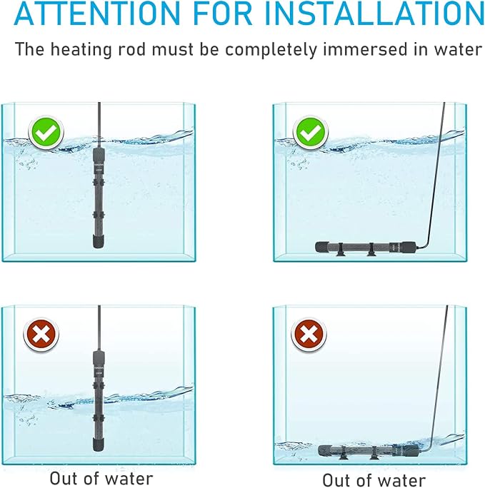 YukiHalu Submersible Aquarium Heater 100W 150W 200W, Adjustable Mini Fish Tank Heater, Small Size, Overheating Protection, External Controller, Used for 0.5-40 Gallons(100W)