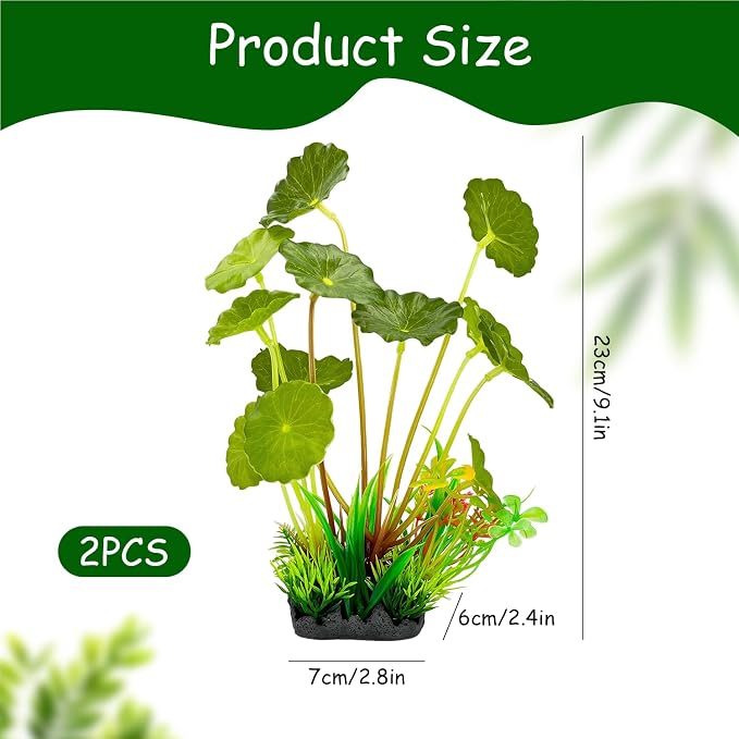 Silk Aquarium Plants 2-Pack 9.1 Inches (Green) | Soft non-toxic silk, realistic and fade-resistant, weighted base, easy installation, for tanks.
