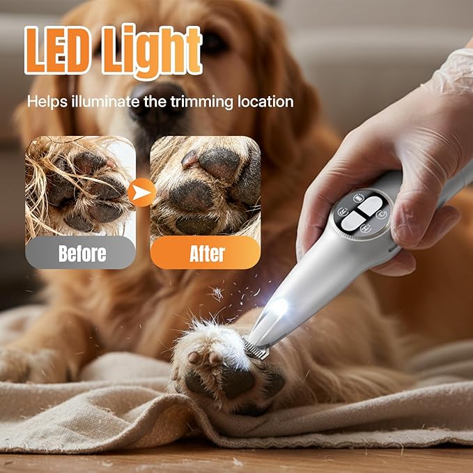 Mcbazel 2 in 1 Pet Micro Precision Trimmer & Nail Grinder, Multifunctional Rechargeable Pet Shaver Hair Nail Trimmer with LED Light for Paws Eyes Ears Face Buttocks for Large/Small Dogs and Cats