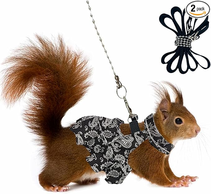 Guinea Pig Harness Skirt Clothes and Leash, Adjustable Hamster Ferret Harness and Leash Set, No Pull Walking Vest for Ferrets, Chinchillas and Similar Small Animals (Black S