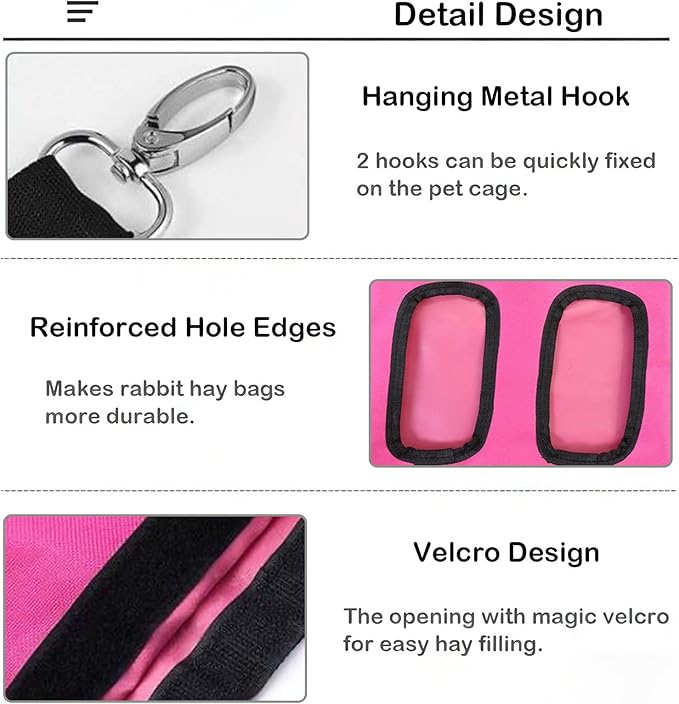 Rabbit Hay Feeder Bag, Large Capacity Rabbit Hay Bag Small Animal Hanging Hay Bag 600D Oxford Cloth Bunny Hay Feeder Bag for Rabbits Guinea Pigs Chinchillas (Rosered-4 Holes-1Pcs)
