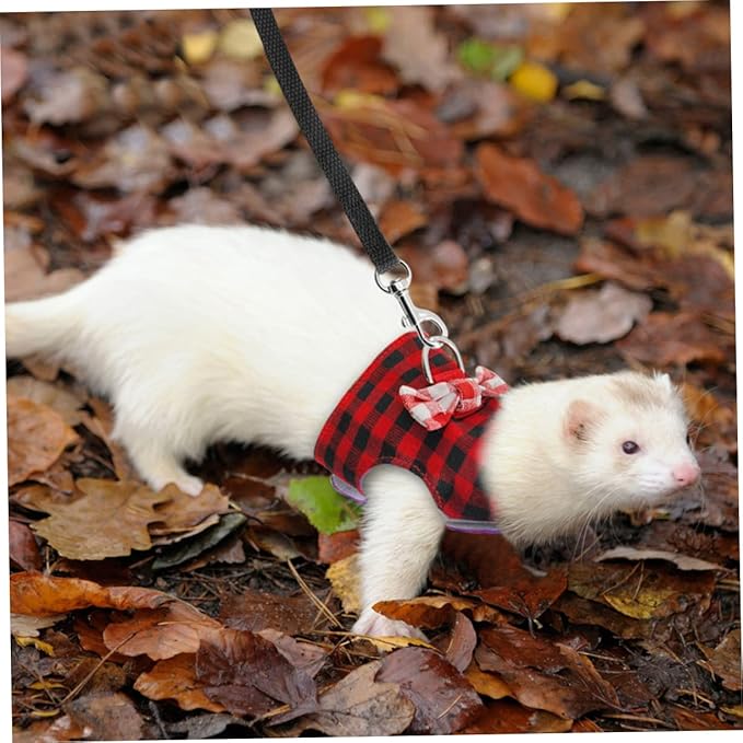 Kisangel Lovely Pet Leash Breathable Mesh Fabric Vest for Small Animals for Hamsters and Guinea Pigs s Red Grids