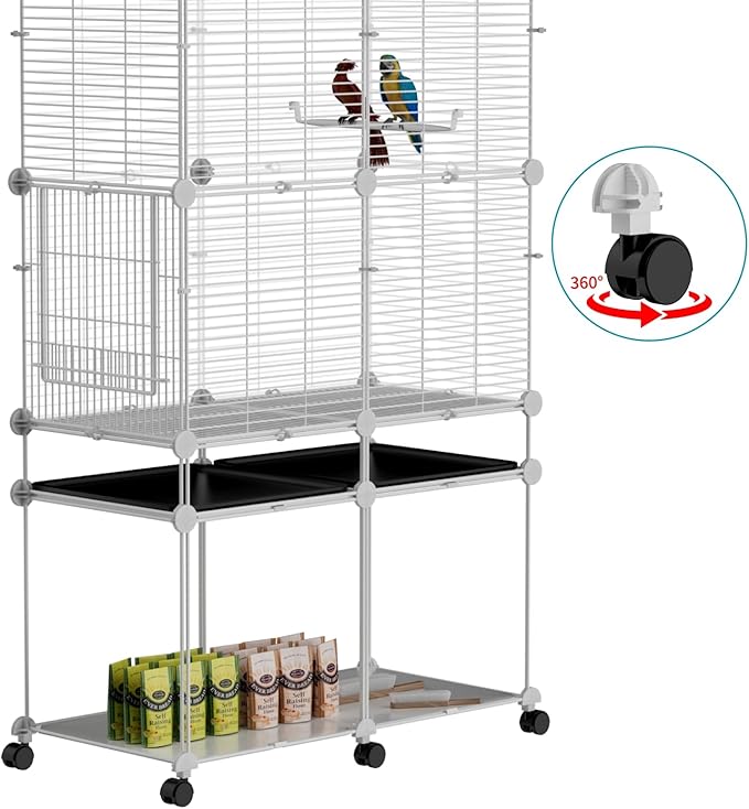 STILLCOVE Standing Large Bird Cage, Parakeet Cage with Detachable Stand & Wheels, Wide Flight Birdcage for Parrot Cockatiel Conure Budgie Canary Finch Lovebird