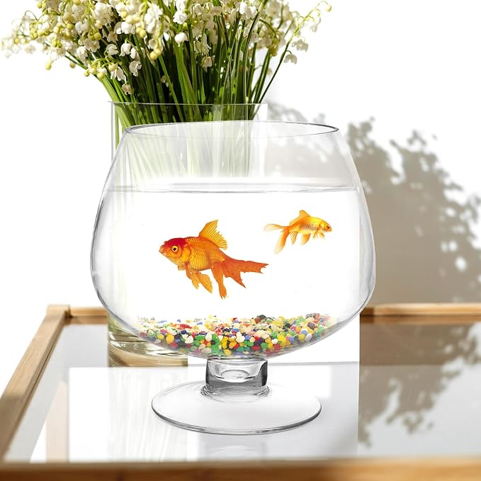 GANAZONO Clear Glass Goldfish Tank 17cm | Multi-function Desktop Aquarium for Betta Fish Decorative Fish Supplies Unique Design Pet Material for Home Decor