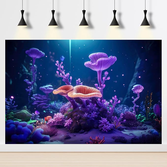 Underwater Aquarium Background Tropical Colorful Hard Corals Reef Exotic Fish Tank Background Ocean Bed Sunrays Vivid Tropical Corals Aquarium Backgrounds Under The Sea Fish Tank Backgrounds 24x12in