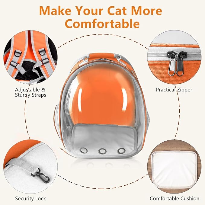 Pet Carrier Backpack Expandable for Cats and Small Dogs, Breathable Anti-Collapse Design, Airline Approved Travel Backpack for Hiking and Outdoor Use (Back Expandable-Orange)
