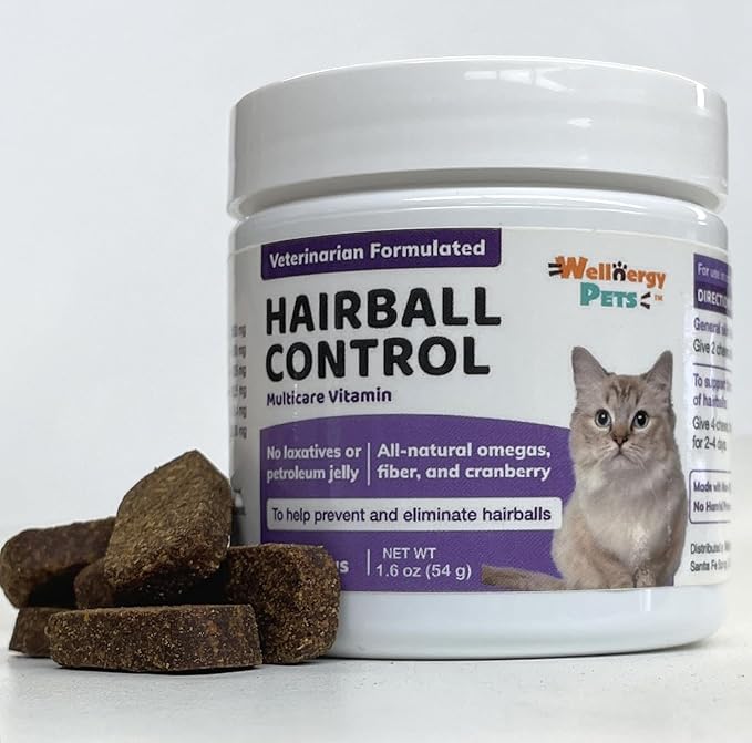 Natural Hairball Control Chews for Cats – Hairball Remedy & Aid with Omega 3 6 Fatty Acids, Zinc, Biotin, Cranberry, and Fiber. Promotes Skin & Coat, Digestive, Urinary Health. 30ct