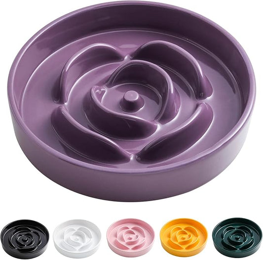 8.66 in Purple Ceramic Slow Feeder Dog Bowl for Medium and Large Breed,Fast Eater Dog Food Water Dish Heavy Wighted,Puppy Bowl for Fast Eaters,Puzzle Slow Eating Dish Modern Cute