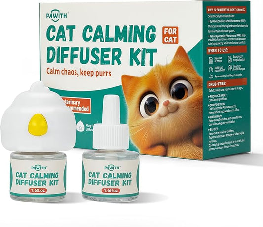 Cat Calming Diffuser with Pheromones – Cat Pheromone Diffuser for Cats, Helps Reduce Stress, Anxiety, Scratching & Urine Marking, Calming Diffuser for Cats with 2 Refills