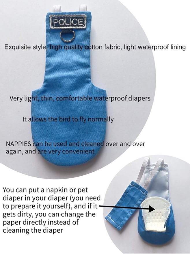 Bird Clothes Parrot Diapers Flight Suits, Reusable Waterproof Diapers for Pet Birds (2XL)