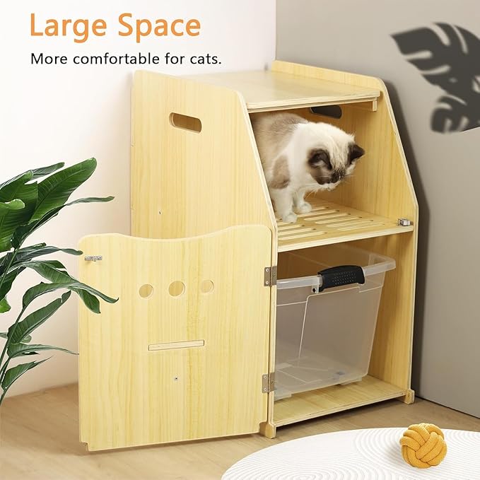 Top Entry Cat Litter Box,Tall Enclosed Enclosure Furniture with Stairs for Cats,Wooden Washroom with Filter for Kitty,Best Hidden,Dog Free, Odor Hiding Cabinet, 21.7 x16.1 x 28.7(White)