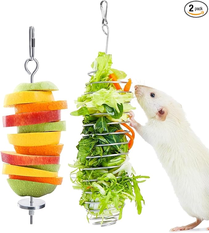 2Pcs Rat Enrichment Toys, 304 Stainless Steel Rat Foraging Toy for Fruit Vegetable Holder, Fancy Mice Cage Accessories Puzzle Toy, Hanging Rodent Toys Slow Feeder, Bird Foraging for Parakeet