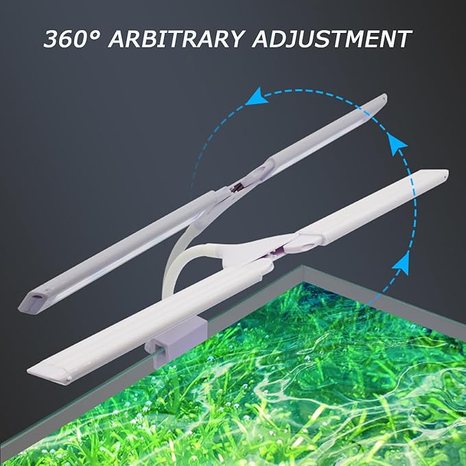 LED Aquarium Light Full Spectrum Clip Fish Tank Light Plants Light 360° Adjustable 2 Light Bar Super-Bright 6W Suitable for 5-25 Gal Fish Tank