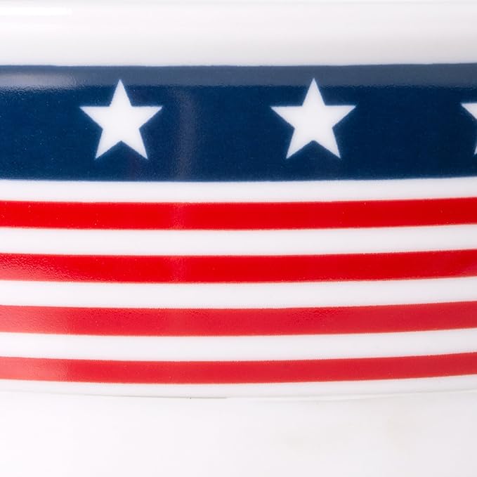 Bone Dry Ceramic Food & Water Bowls for Pets Non-Slip for Secure, Less Messy Feeding, Microwave & Dishwasher Safe, Large Set, 7.5x2.4", Stars and Stripes, 2 Count