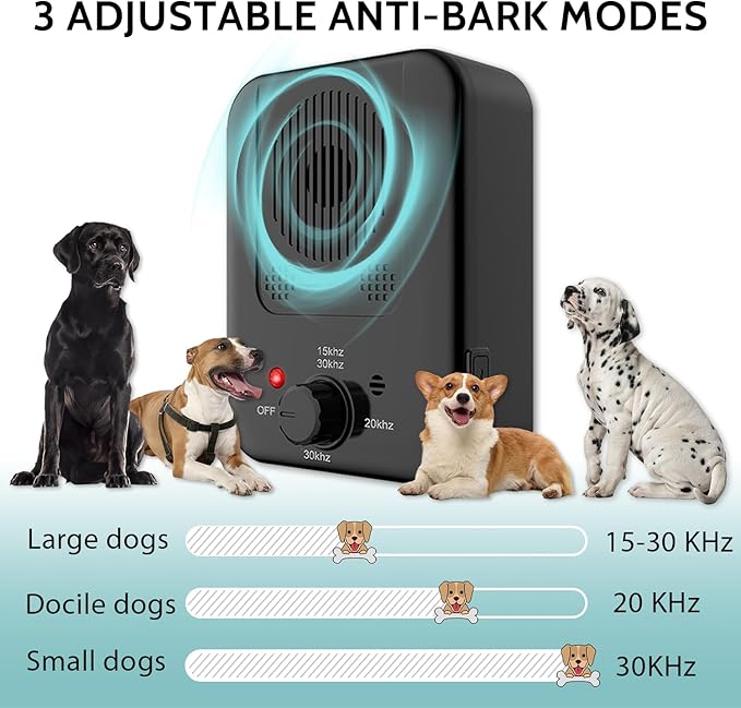 Anti Barking Device for Dogs, Ultrasonic Dog Barking Deterrent Devices, Rechargeable Dog Barking Control Device, Barking Dog Silencer, Bark Box Stop Neighbors Dog from Barking (Black)