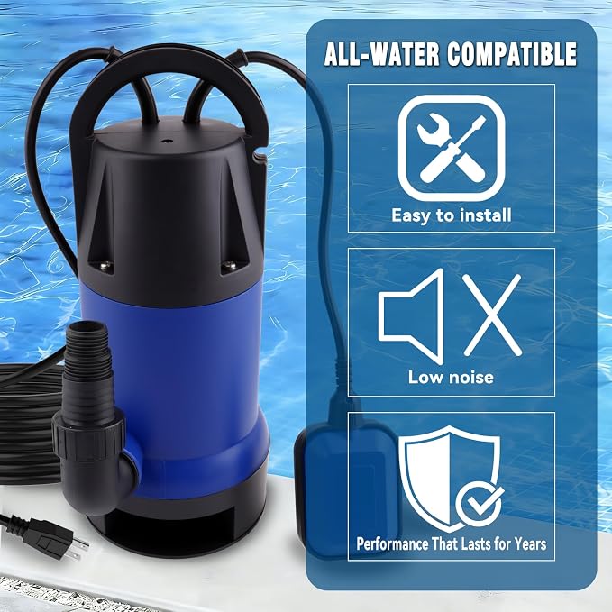 1.5HP Sump Pump, 4000GPH High Flow Clean&Dirty Water Pump