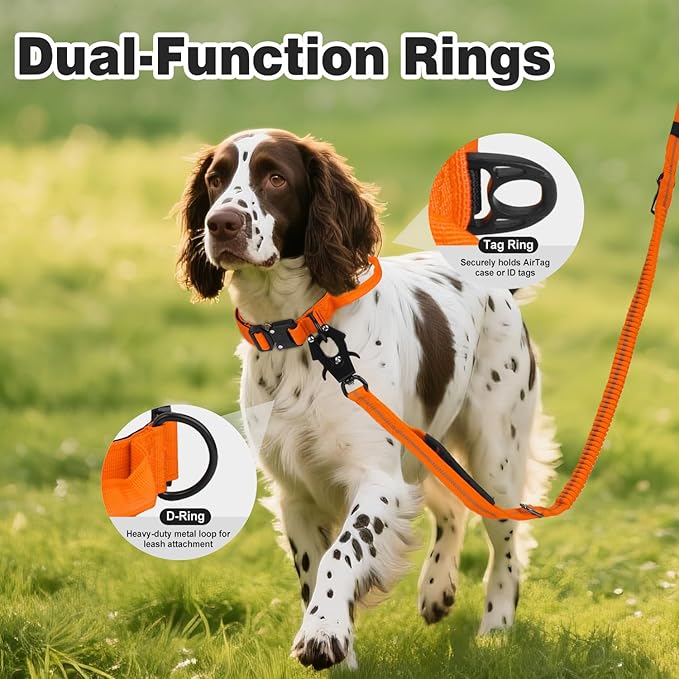 Joytale Tactical Dog Collar for Medium Dogs with Control Handle, Heavy Duty Military Training Collar for Power Breeds, AirTag Holder Case, Quick Release Metal Buckle, Soft Padded, M, Orange
