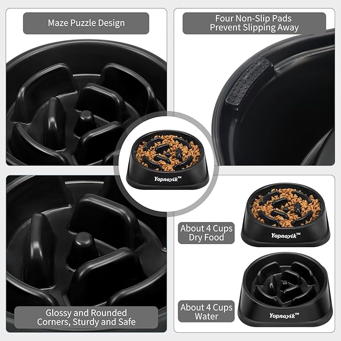 Yopnoyik Slow Feeder Dog Bowls for Healthy Eating, Non-Slip and Anti-Choking Design, Reduces Bloating & Overeating for Large Dogs, Easy to Clean