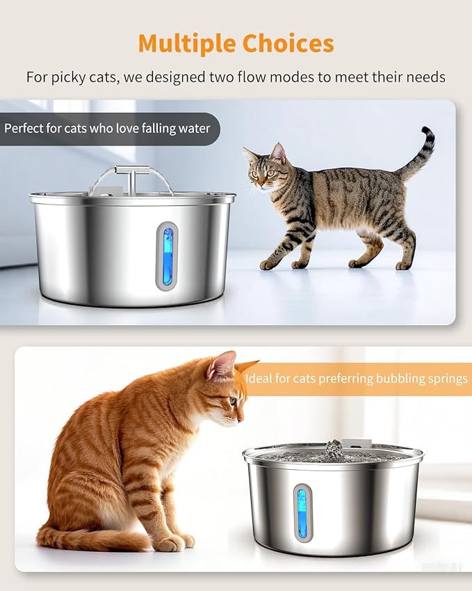 Lawfery Cat Water Fountain Stainless Steel, 0.8gal/108oz Automatic Cat Drinking Fountain with 3 Filters, Pet Water Dispenser with Quiet Pump, Suitable for Cats, Dogs and Multi-pet households