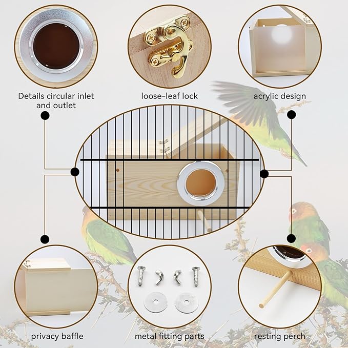 Large Parakeet Nesting Box,Transparent Parrot Breeding Box with Detachable Wooden Board Acrylic Visible Bird Cage House with Perch for Cockatiel Conure Budgie Lovebird Finch