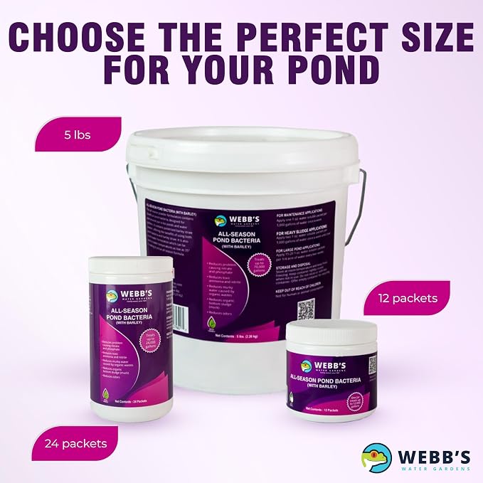Webb's Water Gardens Pond Maintenance Packets with Barley - Natural Pond Care for Large Ponds & Lakes - Safe for Koi & Fish - 20 Packets - Treats 1/4 Acre for 2.5 Months