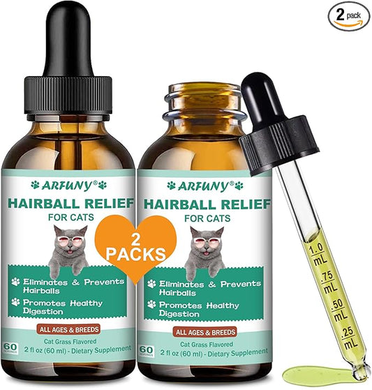 Cat Hairball Remedy - 2-Pack Drops Hairball Treatment for Cats - Hairball Relief for Cats - with Psyllium Husk, Flaxseed, Cat Grass - Cat Grass Flavor