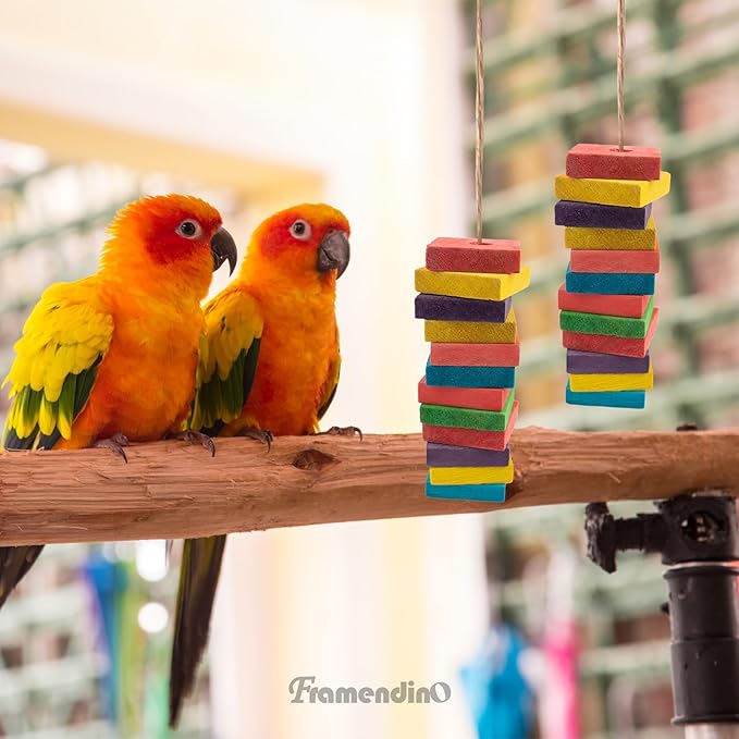Framendino, 80 Pack Bird Play Parts Wooden Blocks, Parrot Chewing DIY Wood Slices for DIY Playing Shredding