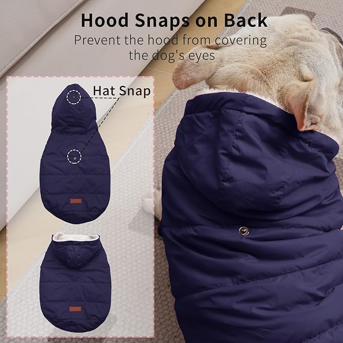 Vecomfy Fleece Lining Extra Warm Dog Hoodie in Winter for Small Dogs Jacket Puppy Coats with Hooded,Blue M