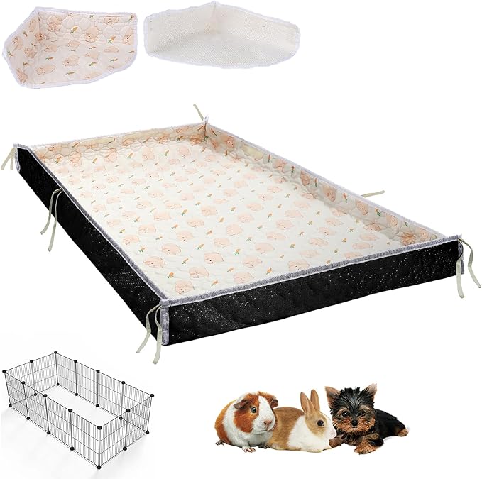 Washable Guinea Pig Cage Liners with High Sides, 24’’×48’’ Reusable Fleece Pee Pads for Guinea Pigs Cages, Rabbits, Bunny, Waterproof & Super Abosorbent Liner Mat for Dog, Ferret, Chinchilla
