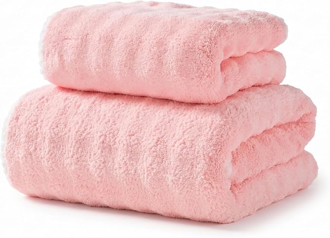 Dog Drying Towel, Soft Towels for Drying Dog Large, 2pcs Extra Thick Absorbent Microfiber Bath Towels for Dogs, Cats, Puppy, Pets (Pink)