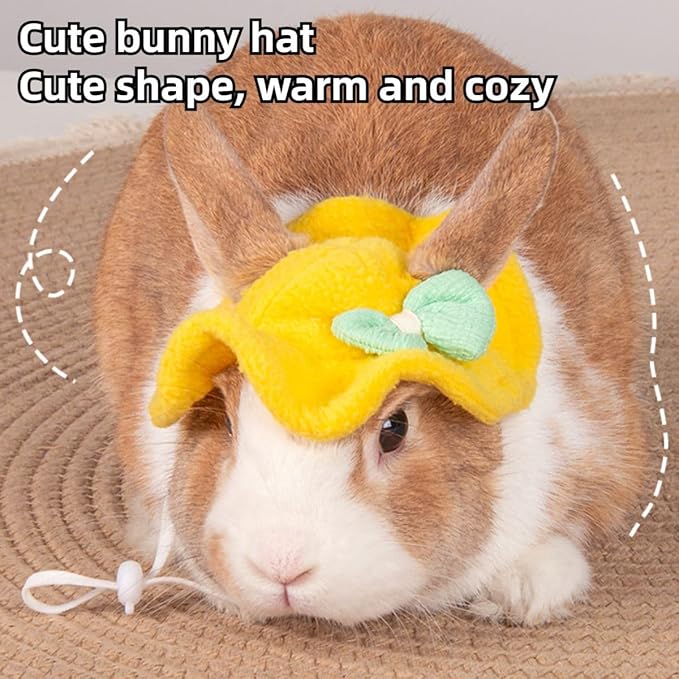 Guinea Pig Clothes,Rabbit Harness,Ferret Bunny Clothes with Pet Rabbit Harness and Leash Mini Hat Bag Cute Brooch for Kitten Small Animal Collars (Yellow)
